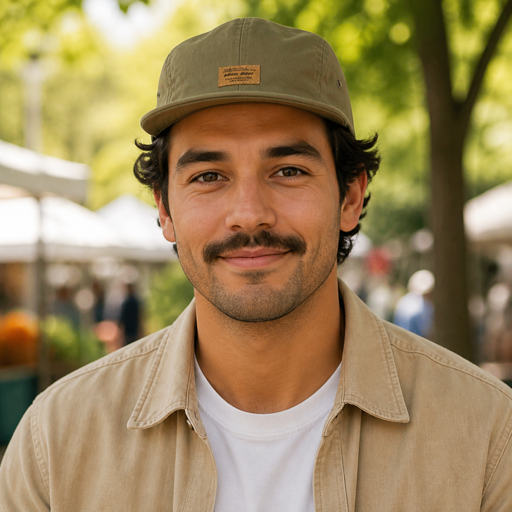 Weekend model wearing the olive five-panel cap