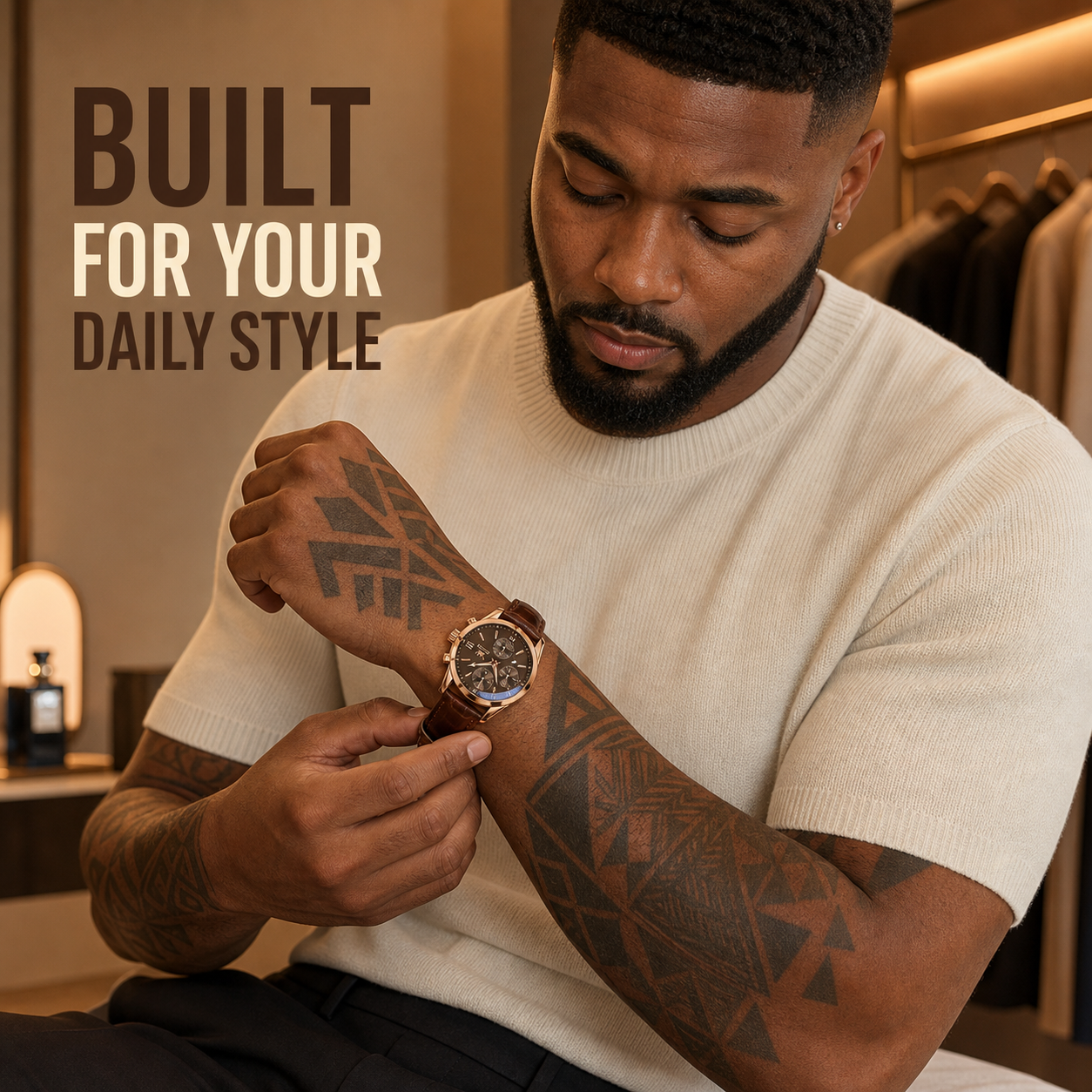 Leather Casual Chronograph Analog Watch