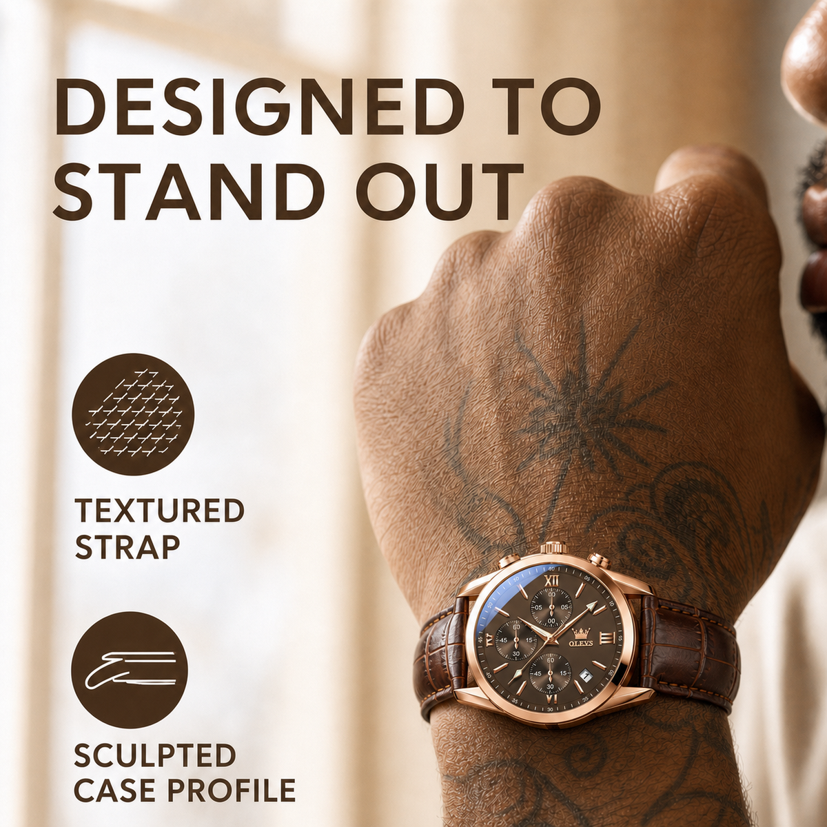 Leather Casual Chronograph Analog Watch
