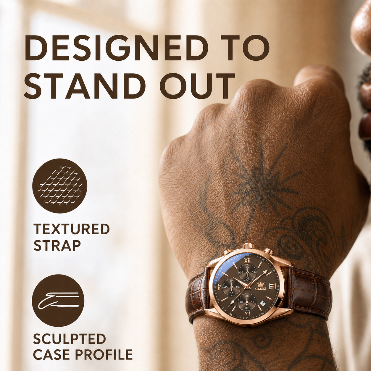 Leather Casual Chronograph Analog Watch