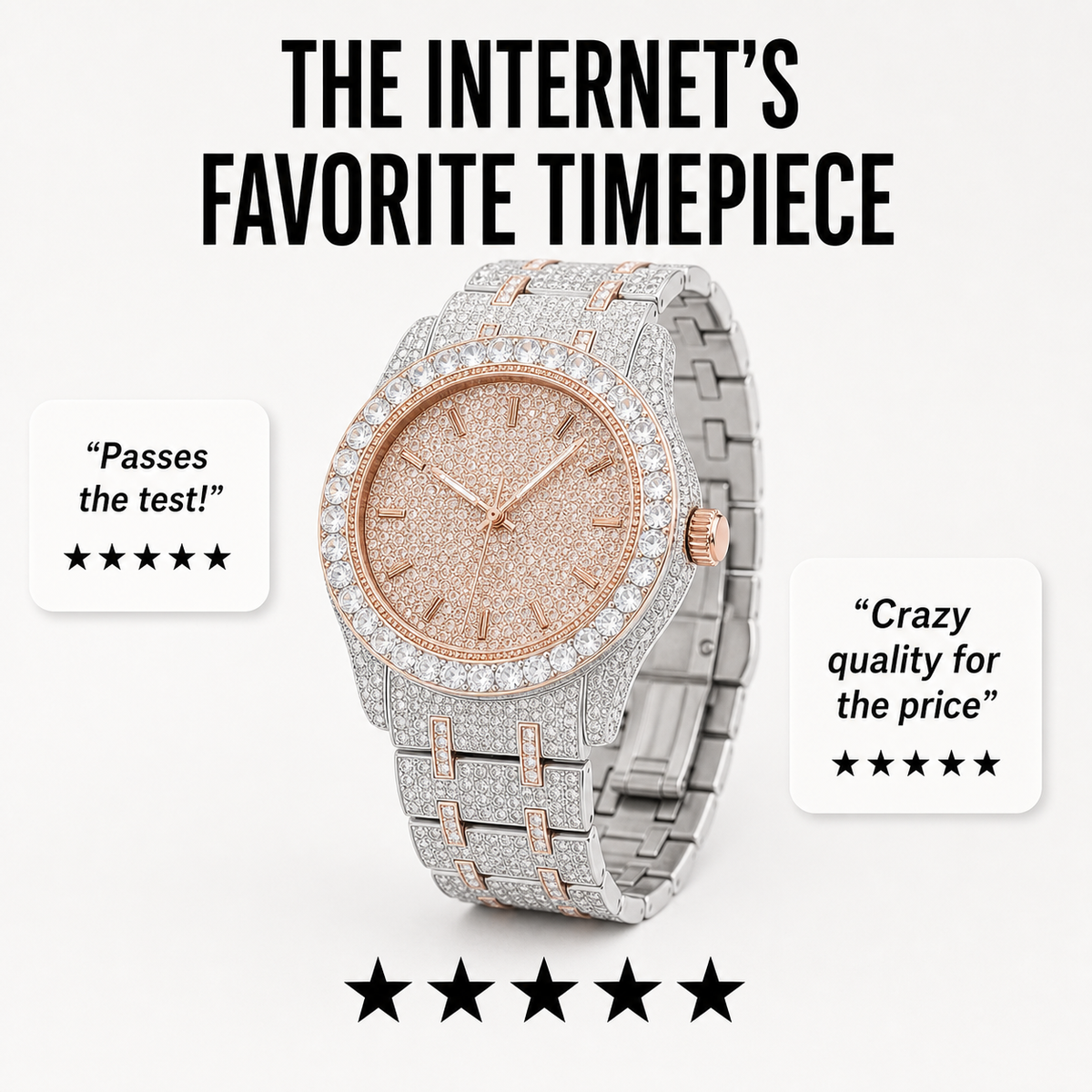 Iced Out Watch With CZ Moissanite Design