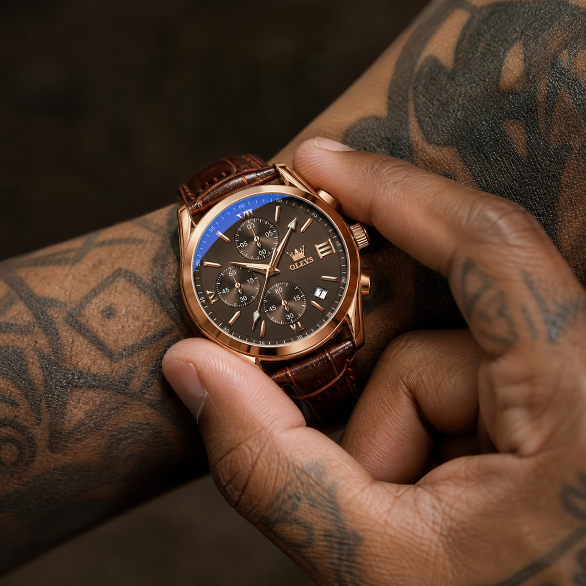Leather Casual Chronograph Analog Watch