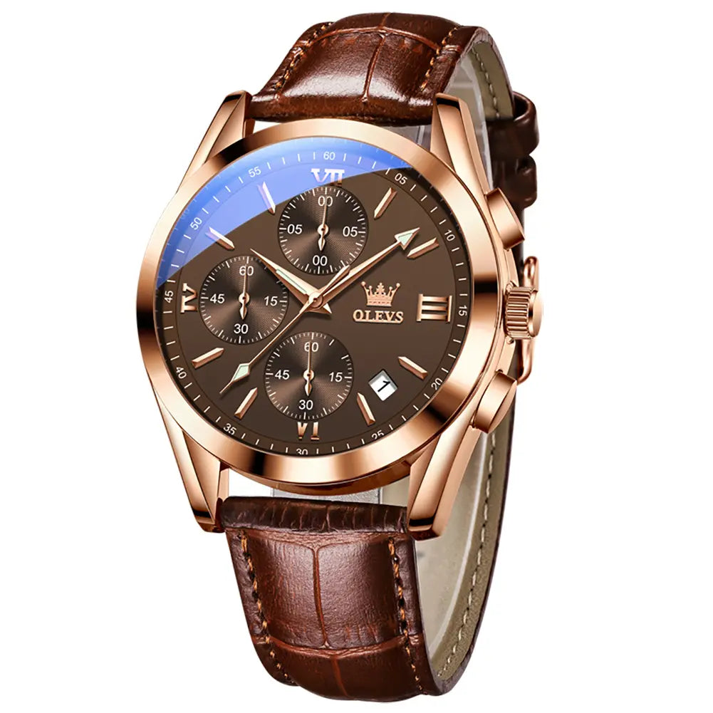 Leather Casual Chronograph Analog Watch