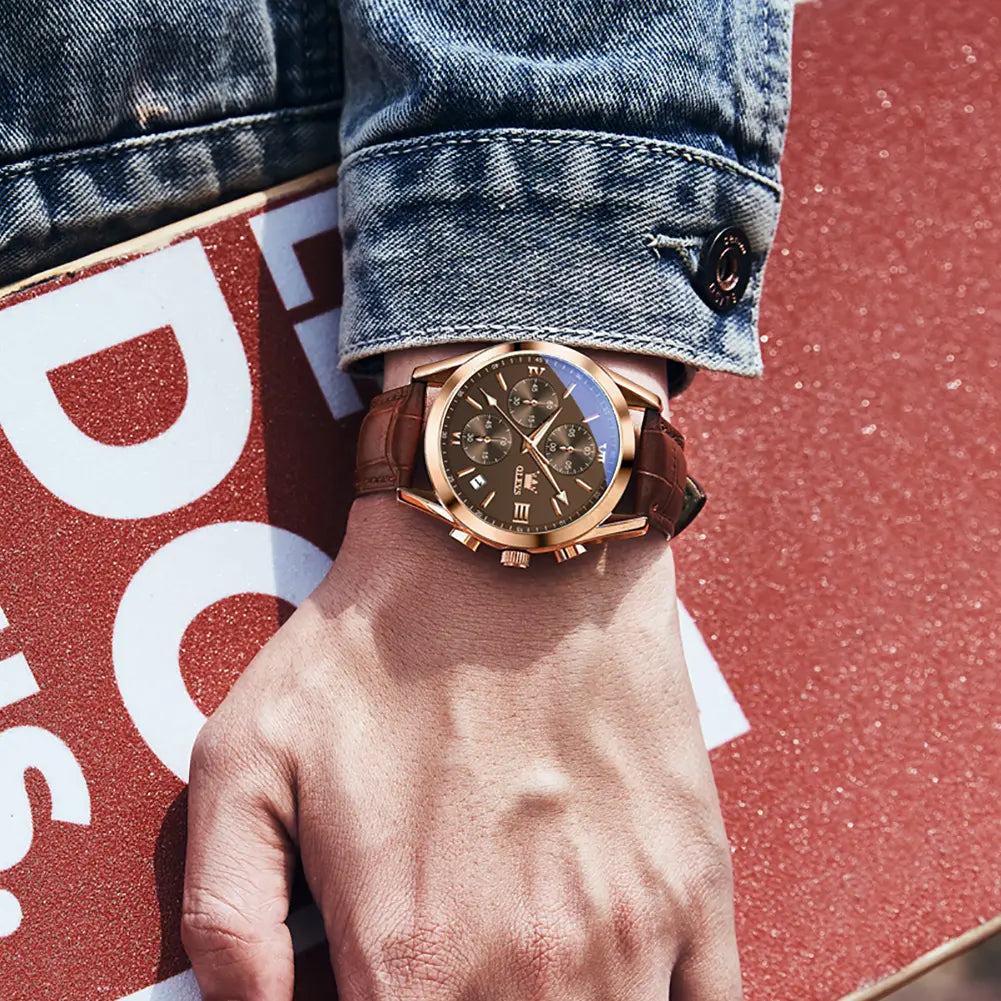 Leather Casual Chronograph Analog Watch