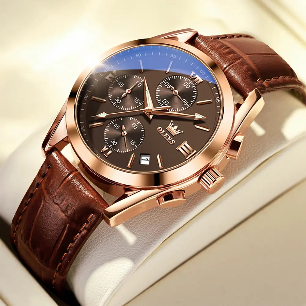 Leather Casual Chronograph Analog Watch