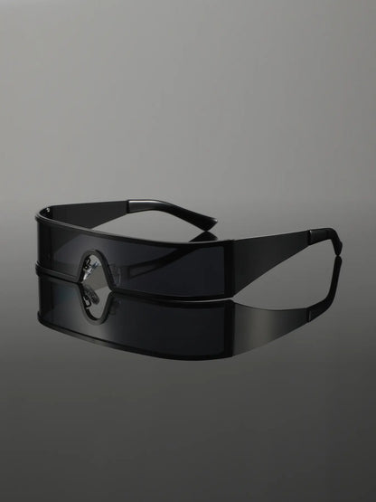 Men'S Cyberpunk Metal Frame Decorative Lens Glasses, Chic Y2K Style Wide Arms Eyeglasses for All Seasons, Futuristic Fashion Statement Eyewear