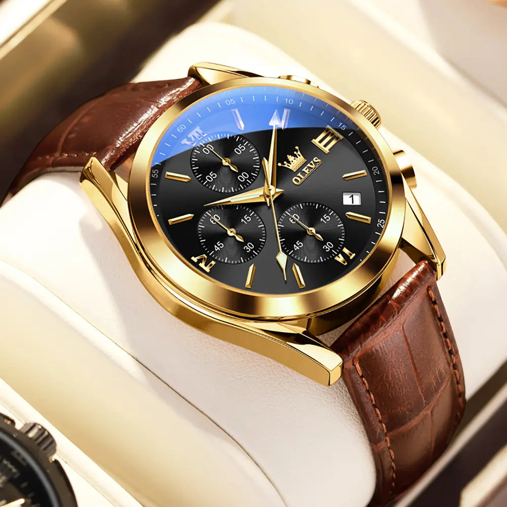 Leather Casual Chronograph Analog Watch