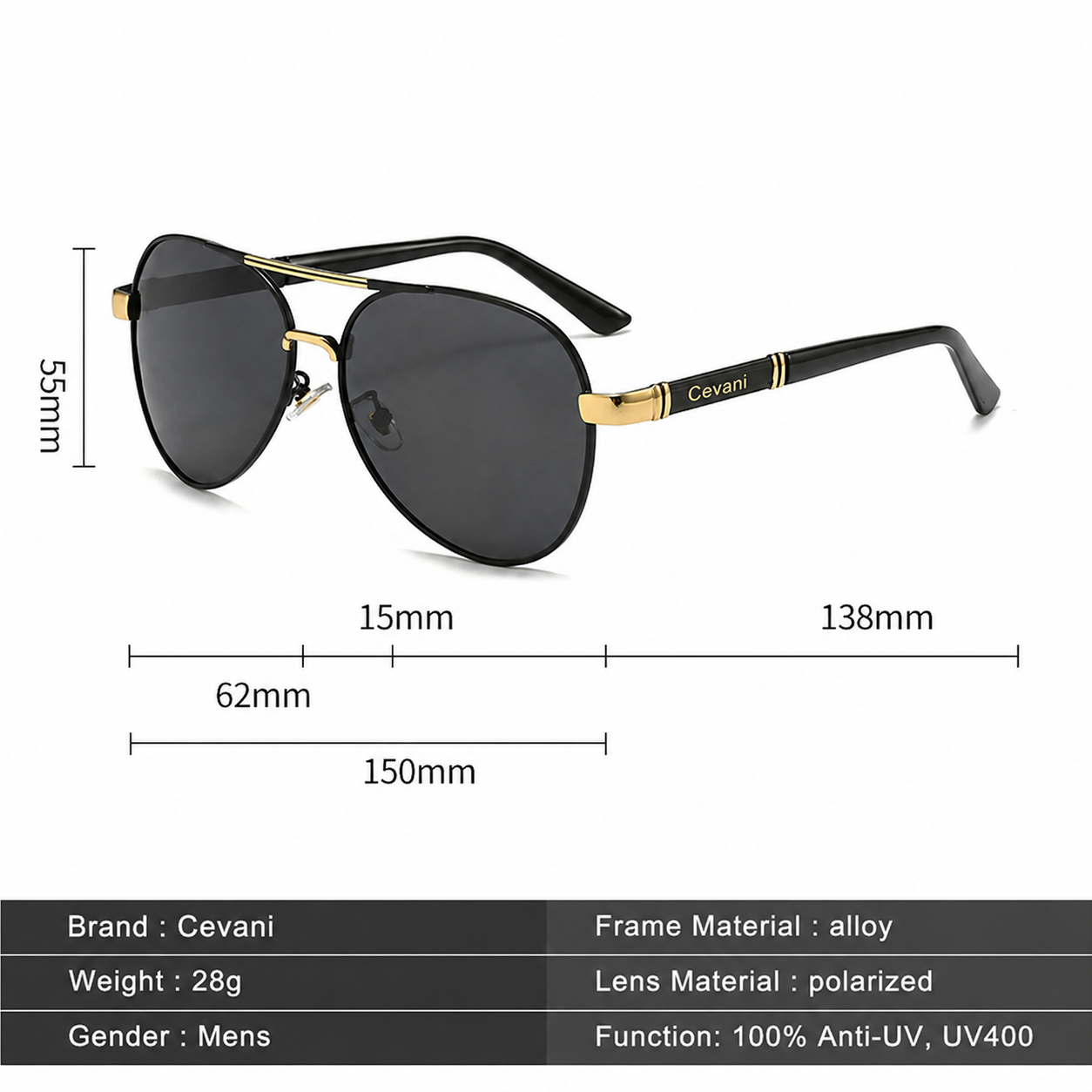 Cevani Luxe Aviator Sunglasses