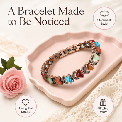 Aura bracelet on a blush jewelry tray with design highlights