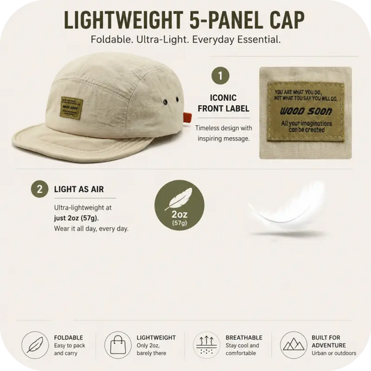 Japanese Style Lightweight Packable 5-Panel Cap