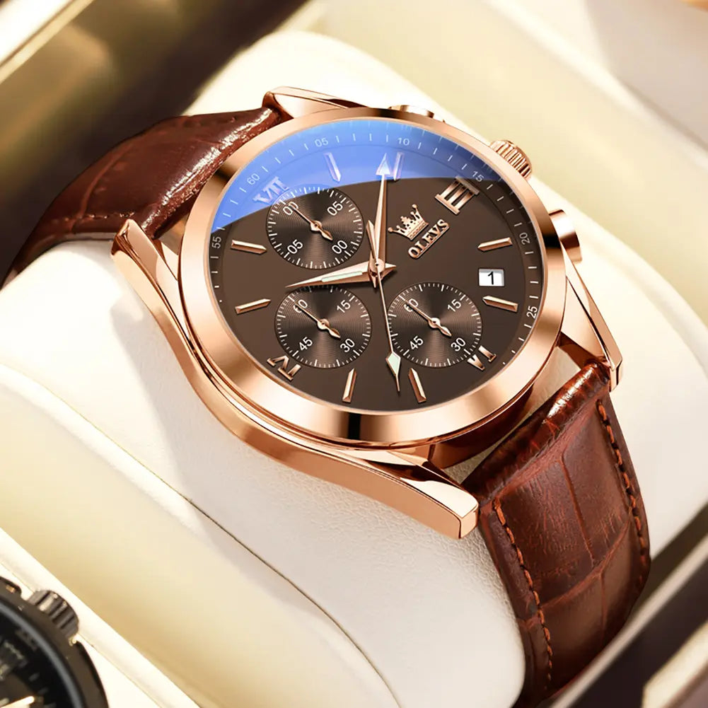 Leather Casual Chronograph Analog Watch