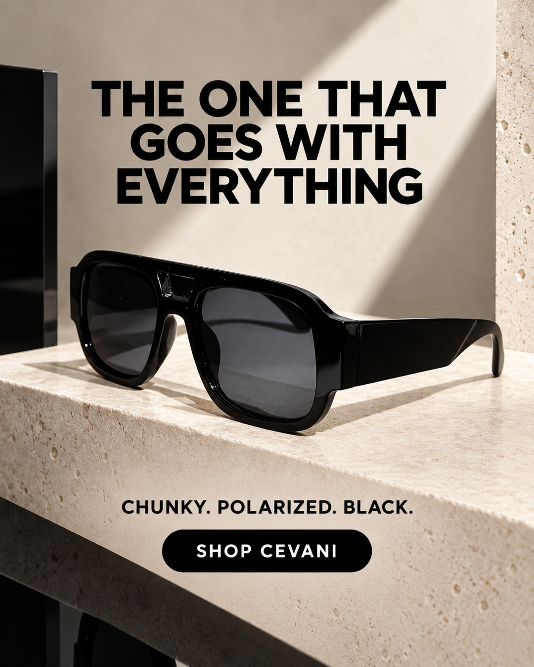 Black Cevani Chunky Aviator Sunglasses with polarized resin lenses