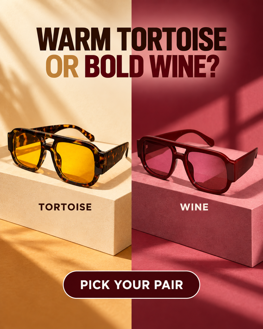 Tortoise and Wine Cevani Chunky Aviator Sunglasses color comparison