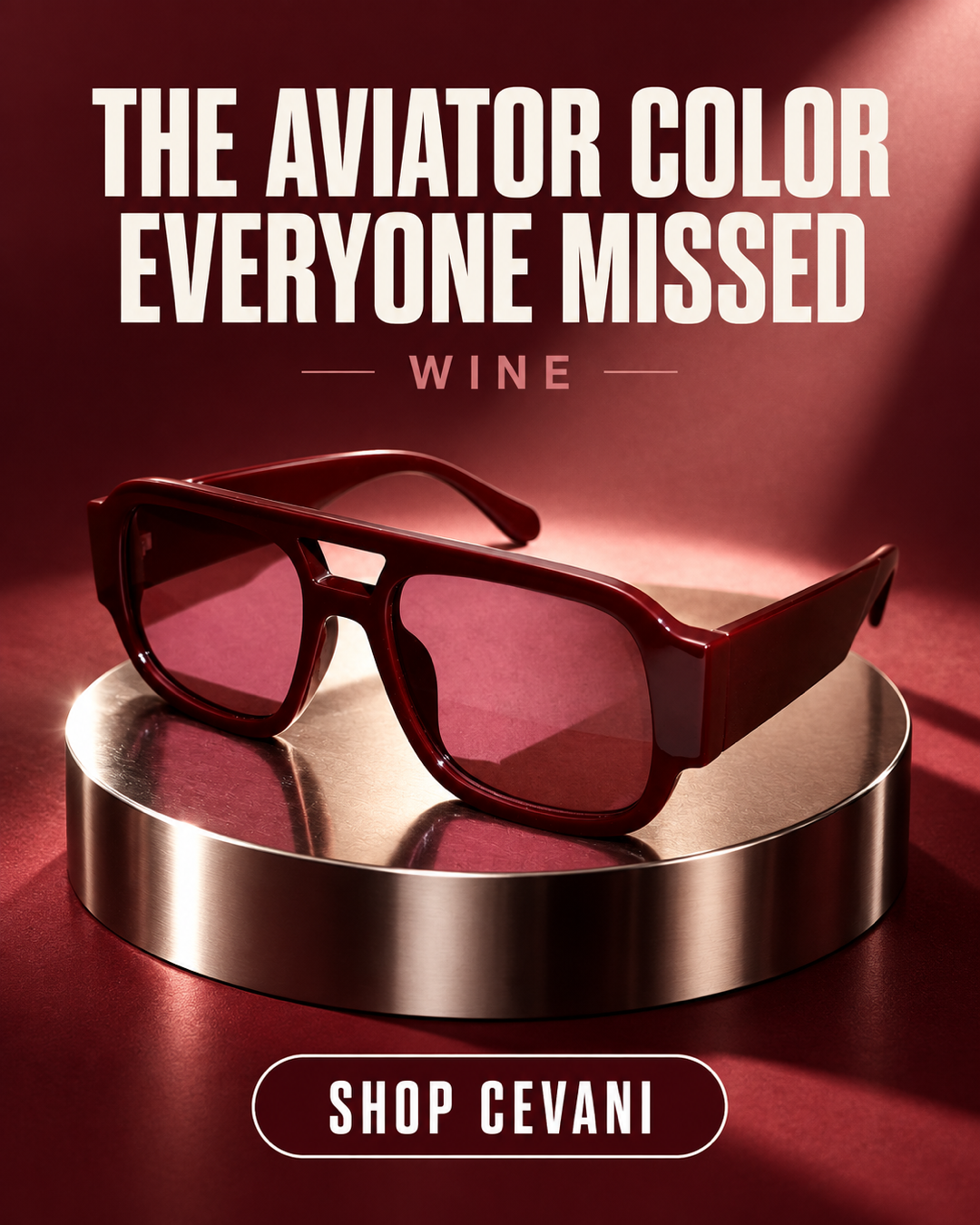Wine Cevani Chunky Aviator Sunglasses with statement color message