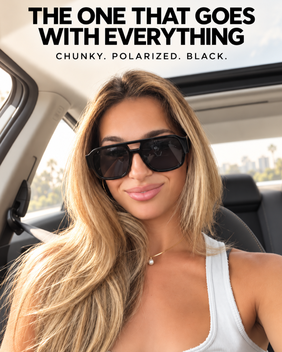 Woman from the winning video wearing Black Cevani Chunky Aviator Sunglasses