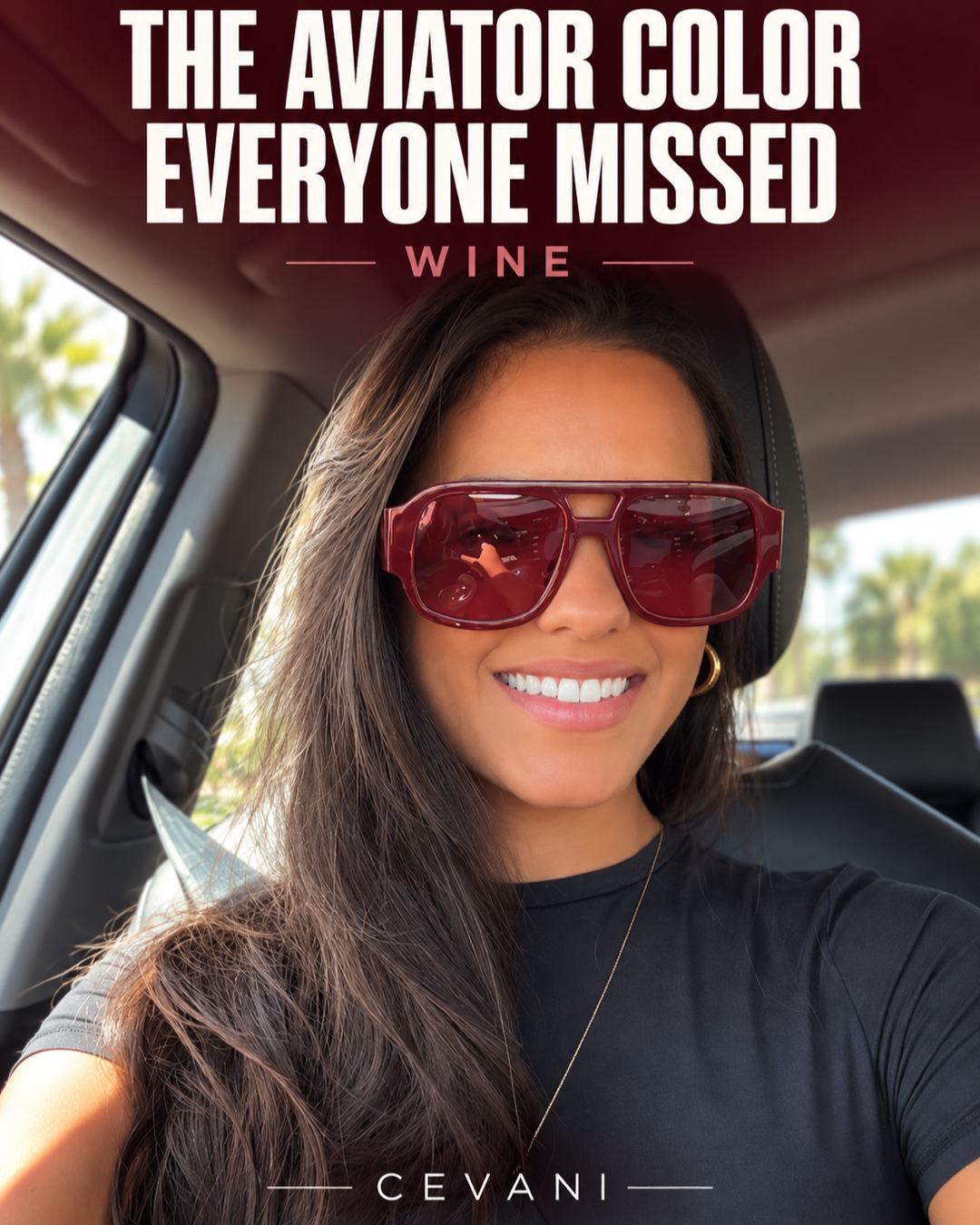 Woman from the winning video wearing Wine Cevani Chunky Aviator Sunglasses