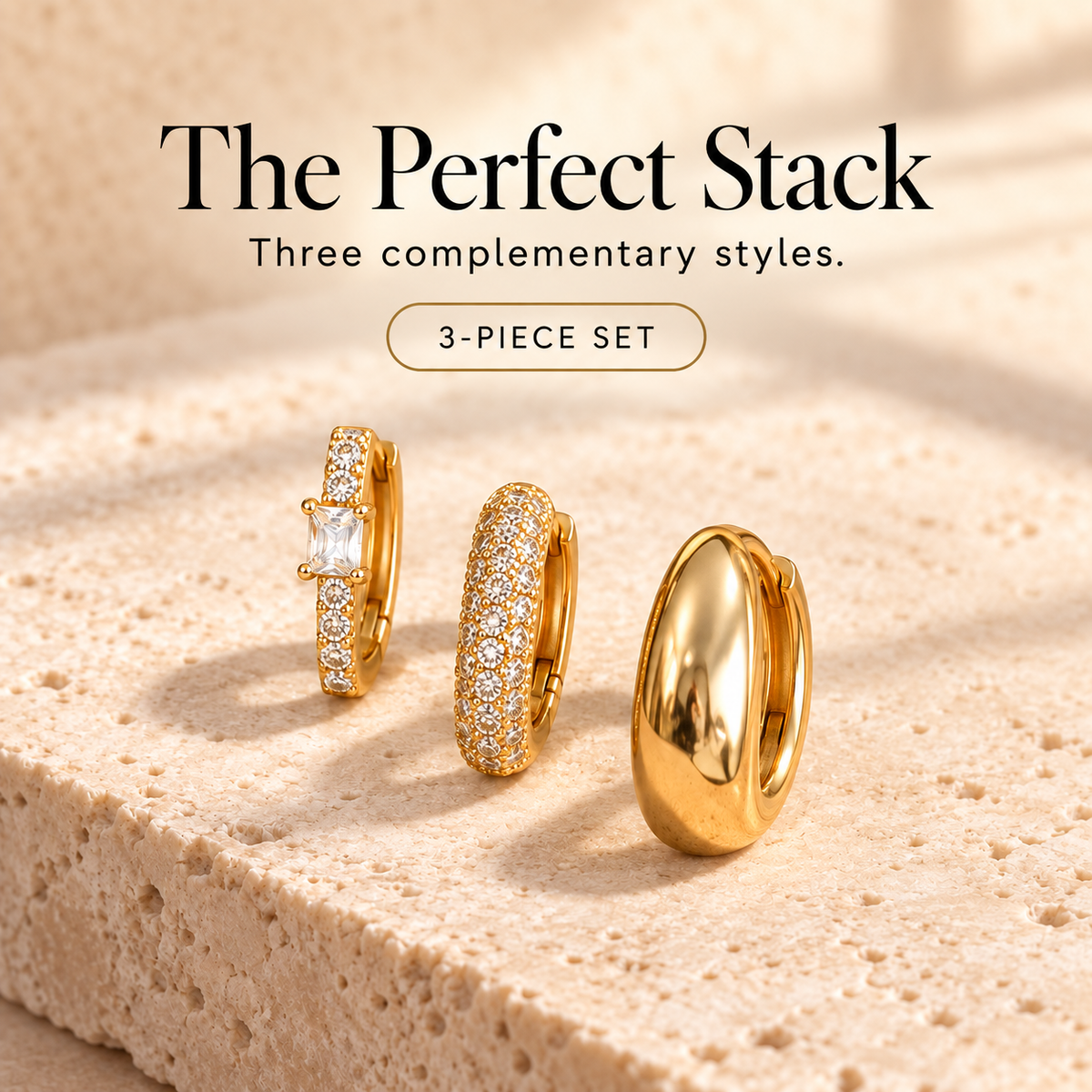 The Perfect Stack three-piece Gold Tone earring set value guide