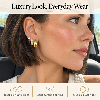 Luxury Look Everyday Wear value guide with the Gold Tone three-piece earring stack