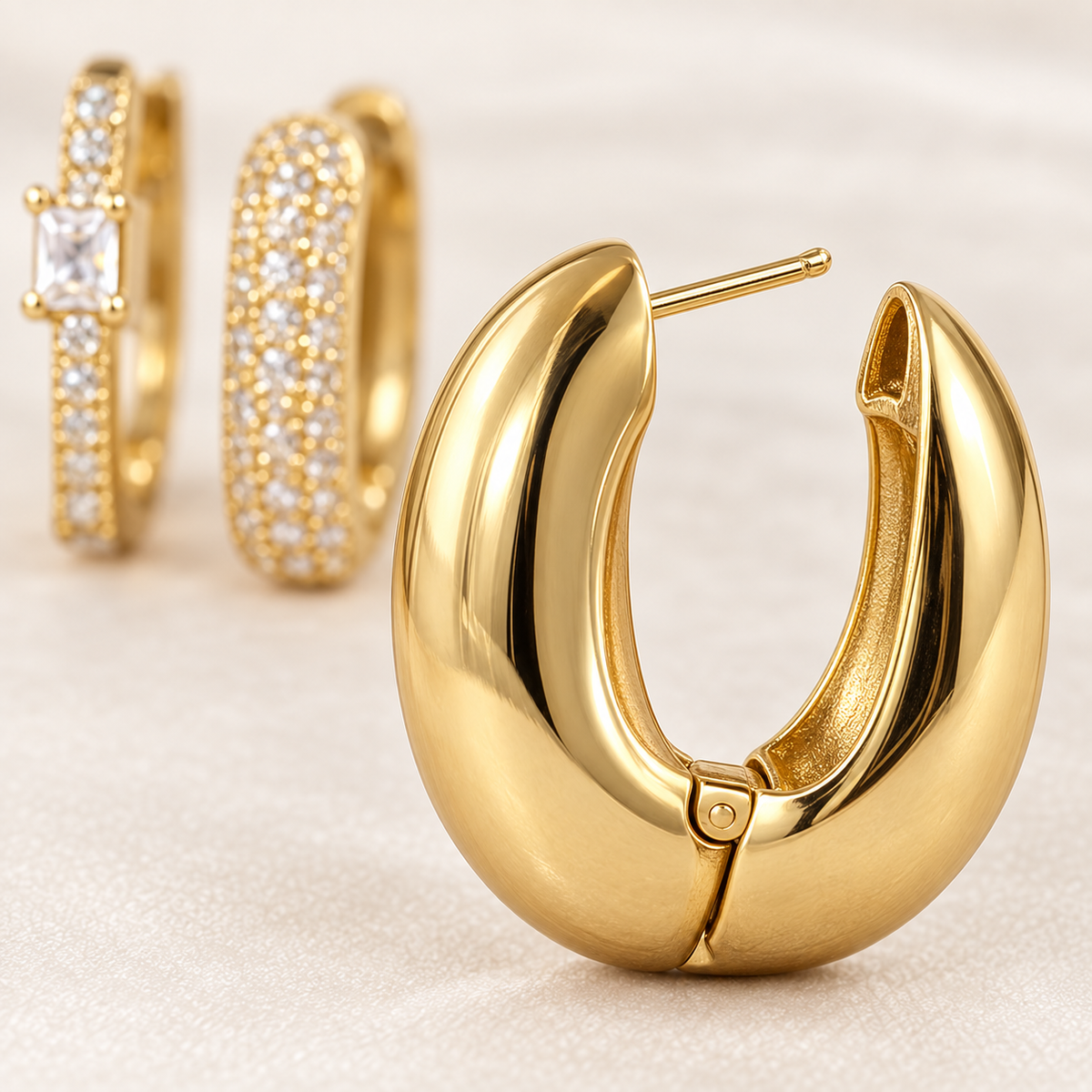 Close view of the smooth Gold Tone hoop closure