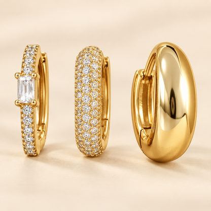 Three distinct Gold Tone earring silhouettes in the set