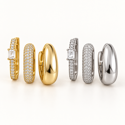 Gold Tone and Silver Tone versions of the three-piece earring set