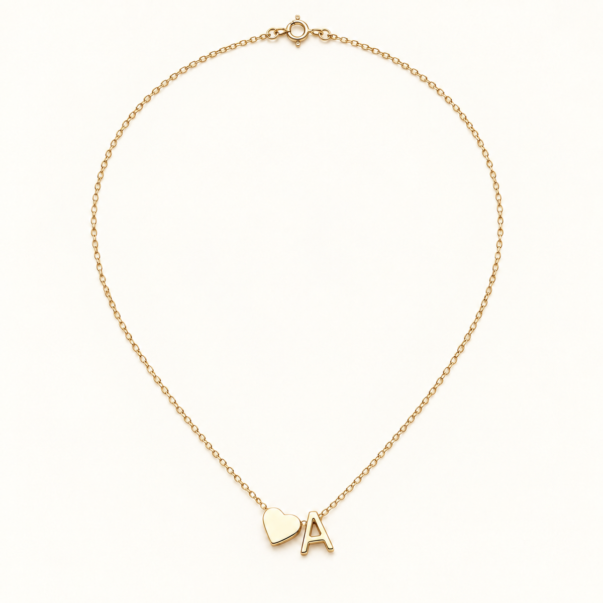 Initial Heart Necklace in Golden with letter A