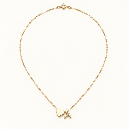 Initial Heart Necklace in Golden with letter A