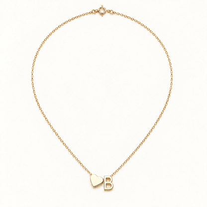 Initial Heart Necklace in Golden with letter B