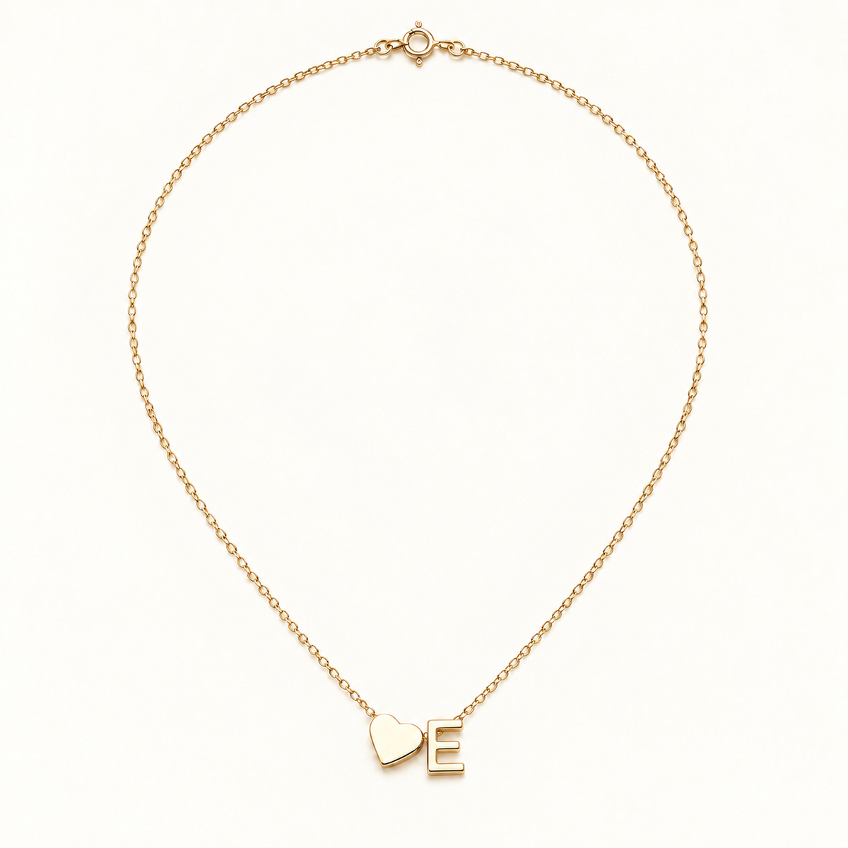 Initial Heart Necklace in Golden with letter E