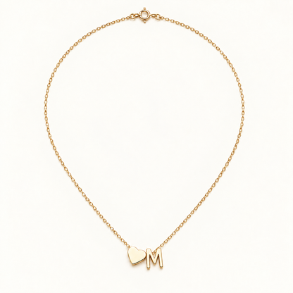 Initial Heart Necklace in Golden with letter M