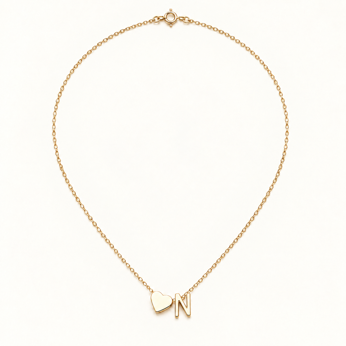 Initial Heart Necklace in Golden with letter N