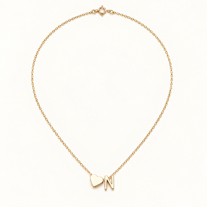 Initial Heart Necklace in Golden with letter N