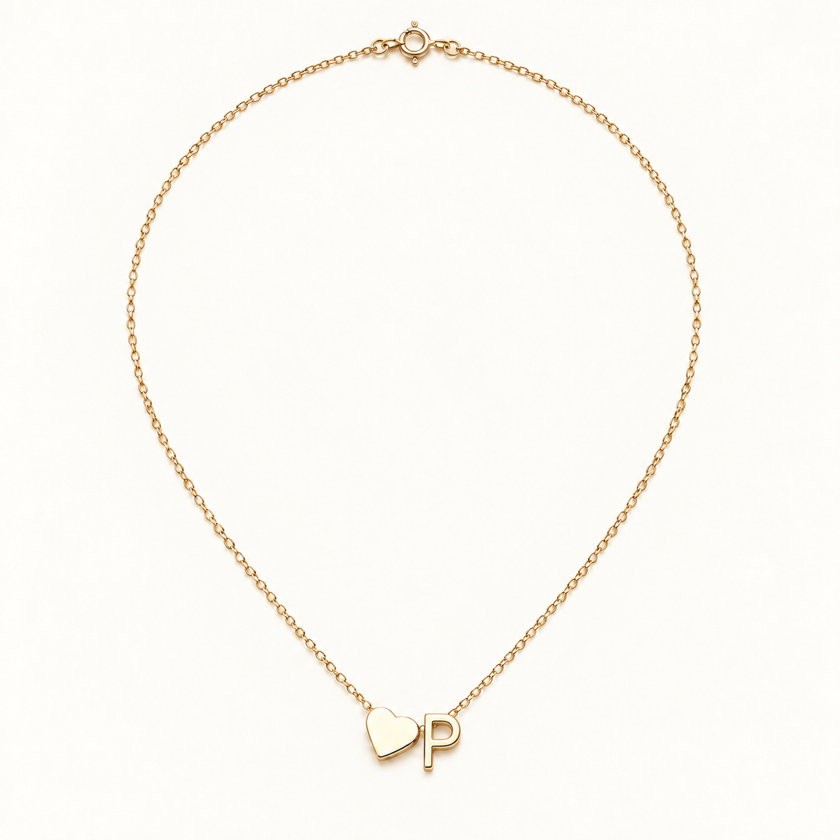 Initial Heart Necklace in Golden with letter P