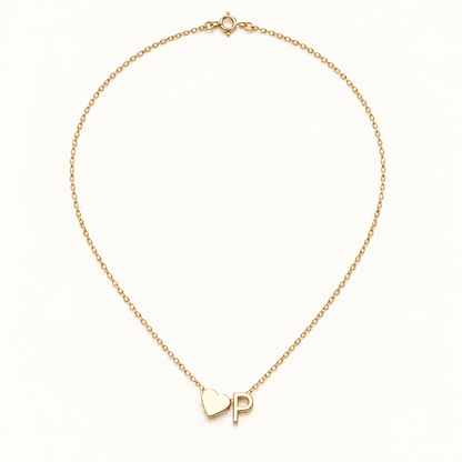 Initial Heart Necklace in Golden with letter P