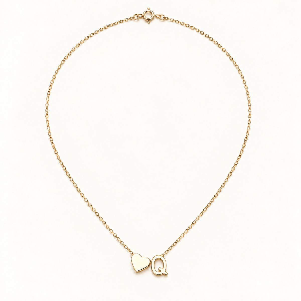 Initial Heart Necklace in Golden with letter Q