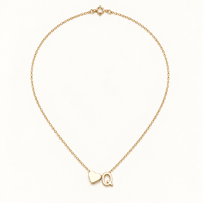 Initial Heart Necklace in Golden with letter Q