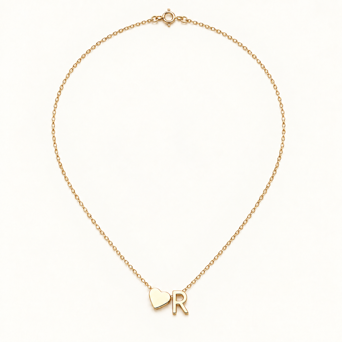 Initial Heart Necklace in Golden with letter R