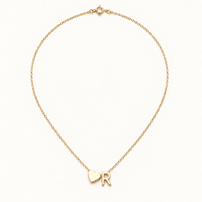 Initial Heart Necklace in Golden with letter R