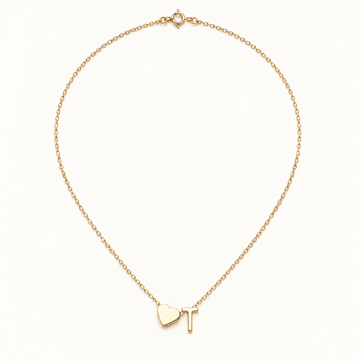 Initial Heart Necklace in Golden with letter T
