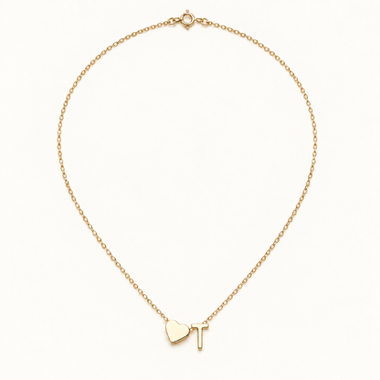 Initial Heart Necklace in Golden with letter T
