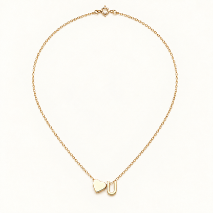 Initial Heart Necklace in Golden with letter U