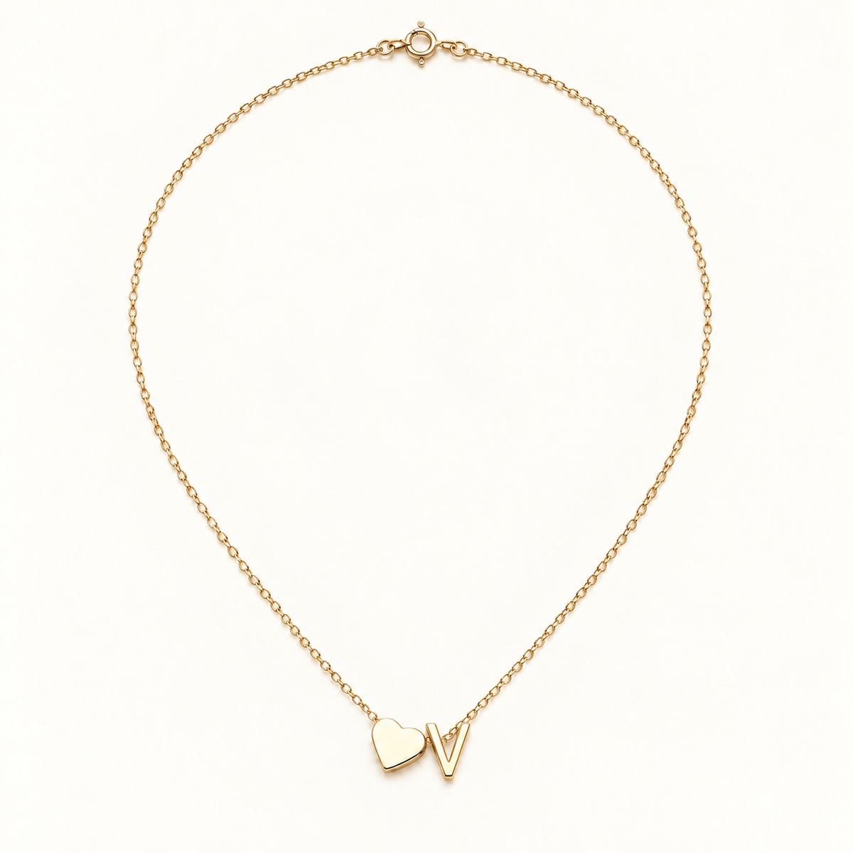 Initial Heart Necklace in Golden with letter V