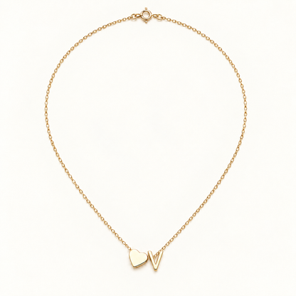 Initial Heart Necklace in Golden with letter V