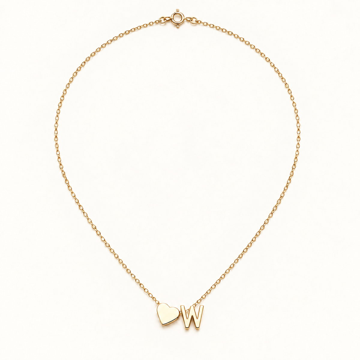 Initial Heart Necklace in Golden with letter W