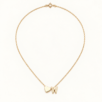 Initial Heart Necklace in Golden with letter W