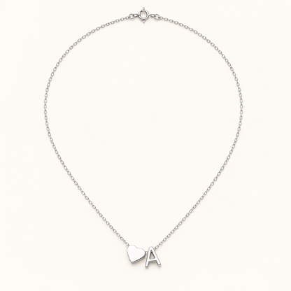 Initial Heart Necklace in Silvery with letter A