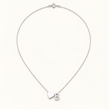 Initial Heart Necklace in Silvery with letter B