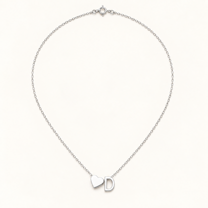 Initial Heart Necklace in Silvery with letter D
