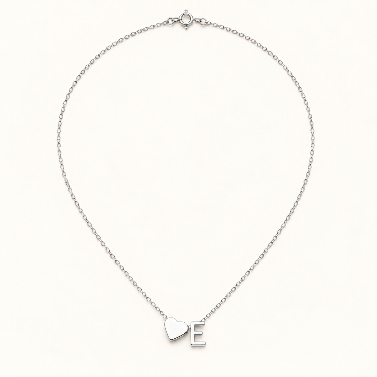 Initial Heart Necklace in Silvery with letter E