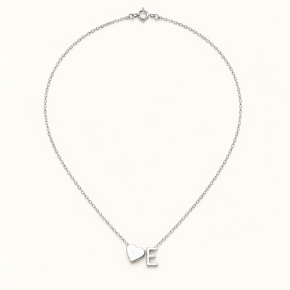 Initial Heart Necklace in Silvery with letter E